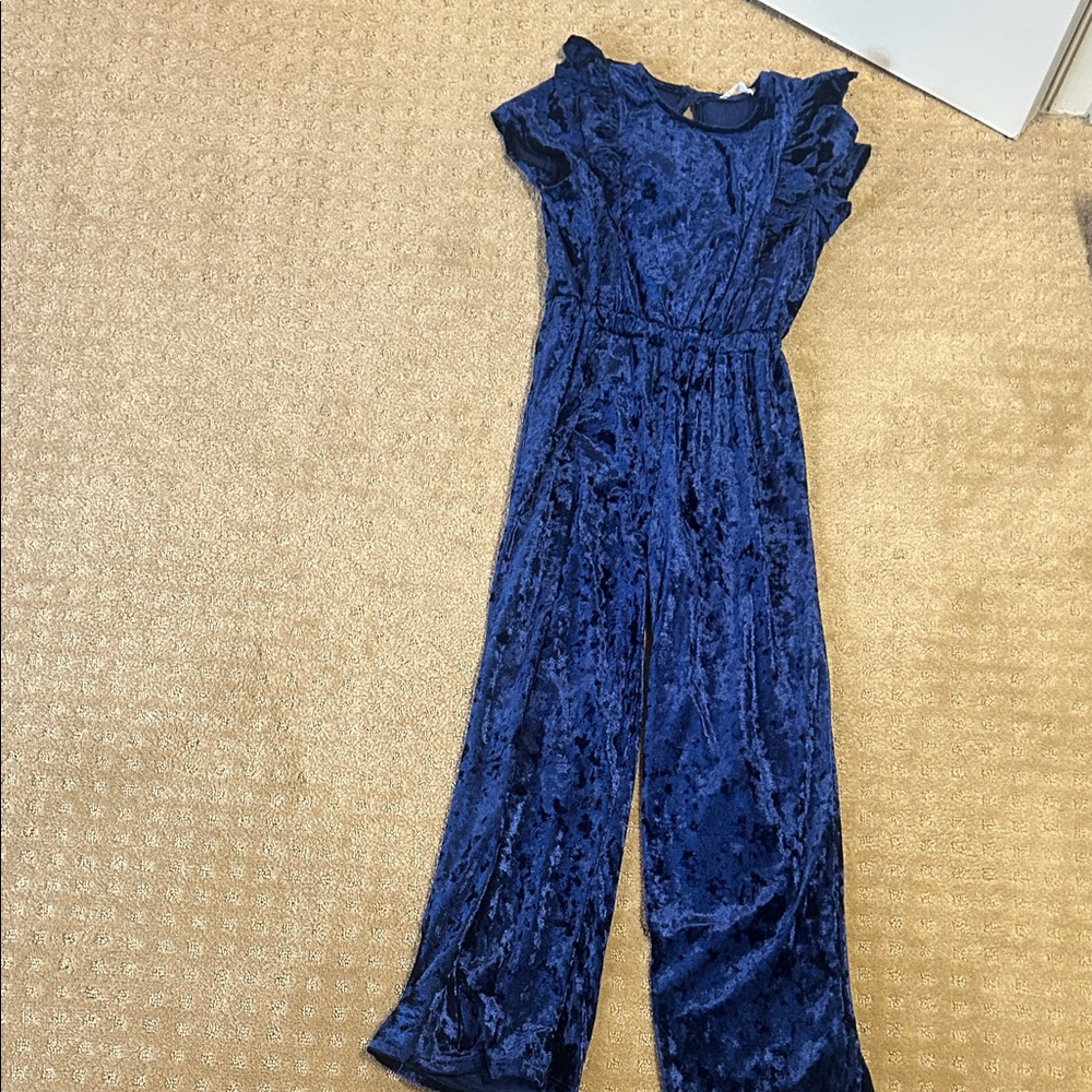 Mango girls blue velvet jumpsuit